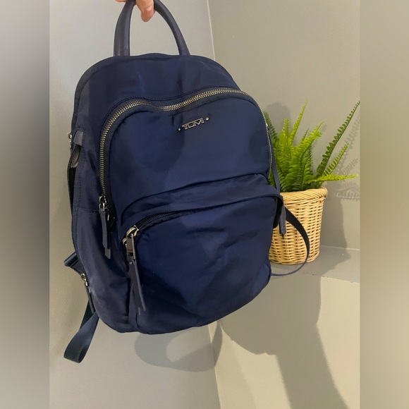 Tumi Handbags - Tumi Navy Compact Nylon Backpack with Silver Hardware